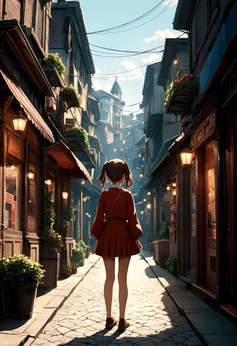 A girl, Twin Tails, street, full body, cinematic still, cinemascope, best quality, masterpiece, very aesthetic, perfect composition, intricate details, ultra-detailed