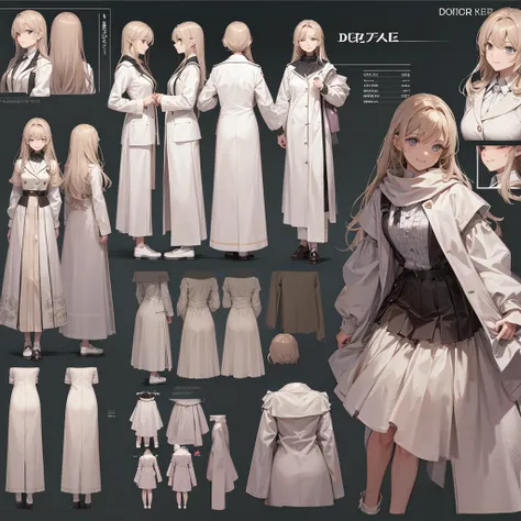 doctor、smile, 4 poses,(character sheet:1) (multiple views full body upper body reference sheet:1)