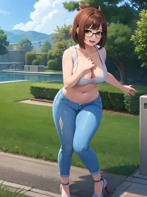 mei overwatch, nude tits, nude, thighs, pussy, full body, thick, high heels, jeans