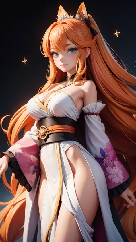 Princess Isadora-Hime is a striking figure with long, flowing ginger hair that cascades down her back in soft waves. Her fair skin is adorned with a light dusting of freckles, adding a touch of innocence to her regal appearance. Her expressive green eyes a...