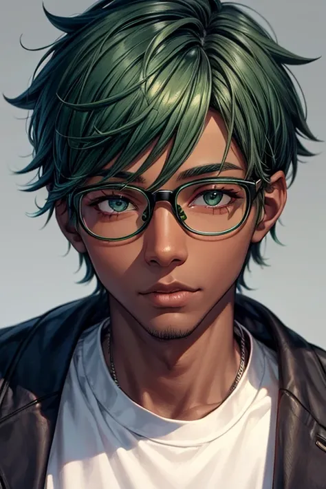 boy, Eyeglasses, black skin, green hair, 