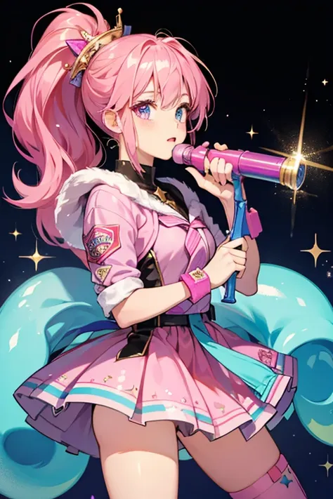 Her outfit  is themed around Bazooka bubblegum. SPARKLE; GLITTER