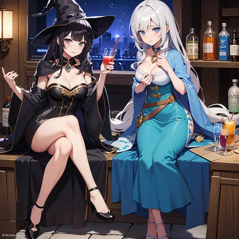 a woman holding a glass of liquid and a book, alchemist girl, she is in the potions workshop, glamor anime witch casting magic, anime moe art style,  anime drinks energy drink, anime look of a beautiful girl, black hair wizard, I&#39;m going to make fanart...