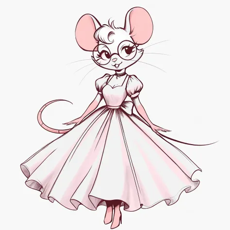 mouse in glasses and dress in fashion sketch art style