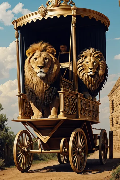 A lion with a chariot 