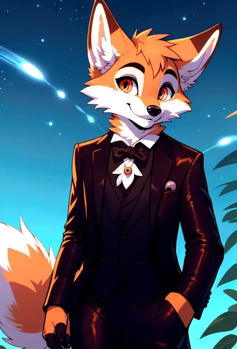 best quality, furry, anthro, animal nose, maidmarian, smile, orange eyes, fox, waving, skirt suit, (((three-piece suit))), necktie, blazer, suit jacket, waistcoat, bodycon skirt, showing off, showing leg, ((((holding lapel)))), detailed hand, exterior, ret...