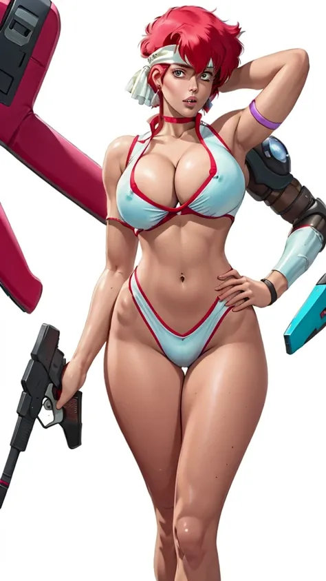 ((Masterpiece, highest quality; 1.3)), super quality, beautiful detail, super detailed, extra fine, 16K, exquisite, absurd, high resolution, beautiful background, detailed background, beautiful eyes, beautiful skin, anime style, Kay from Dirty Pair in a wh...