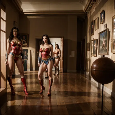 Wonder Woman, lingerie, naked. IN THE BACKGROUND A MUSEUM, hyper realistic, 4k,  Photography