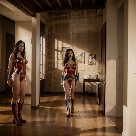 Wonder Woman, lingerie, naked. IN THE BACKGROUND A MUSEUM, hyper realistic, 4k,  Photography