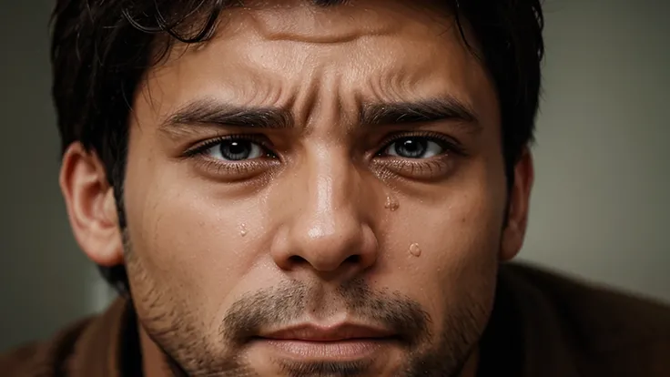 a man crying with a tear falling from his eyes