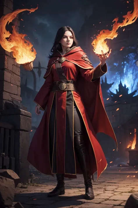 Evil fire-controlling mage with a mage robe and a large campus