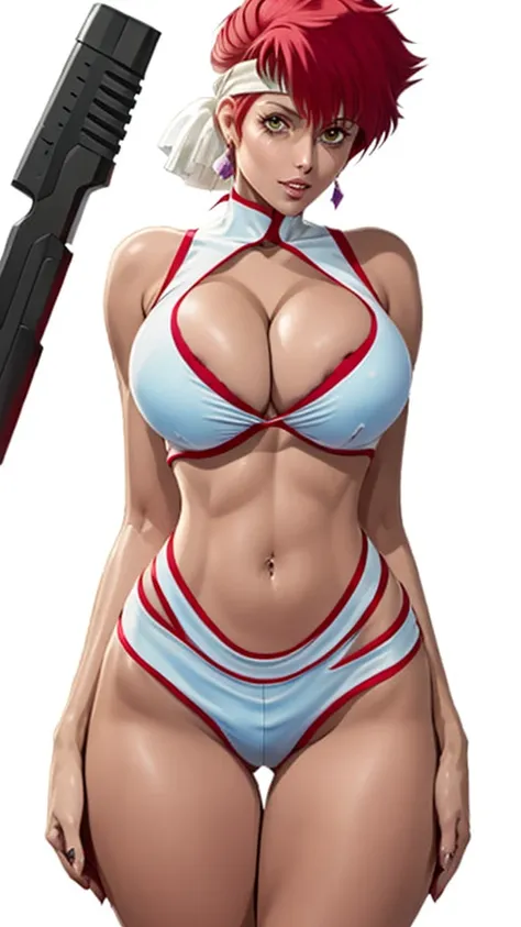 ((Masterpiece, highest quality; 1.3)), super quality, beautiful detail, super detailed, extra fine, 16K, exquisite, absurd, high resolution, beautiful background, detailed background, beautiful eyes, beautiful skin, anime style, Kay from Dirty Pair in a wh...