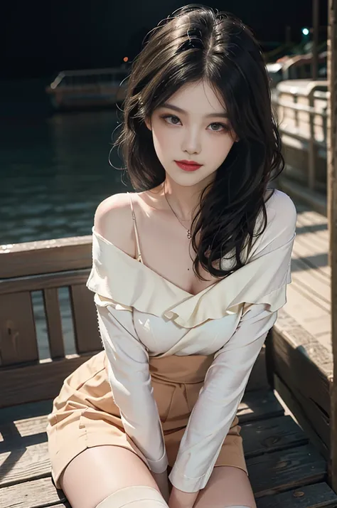 Sweet girl clothes5,high-waist skirt,jewelry,thighhighs, fashi-girl, red lips, mature female, makeup, Big eyes, Pretty eyes, ((full body)), ((Random shooting angles)), (best quality, masterpiece:1.2), ultra-detailed, (realistic:1.37), beautiful, youthful, ...