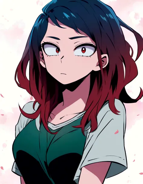 BOKU NO HERO ACADEMIA ANIME STYLE, with long and loose hair, and only red