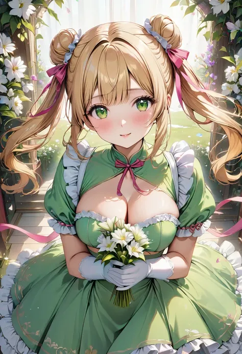 20 years old,1 girl,hyperrealistic, 8k, (extremely detailed 8k), (very delicate and beautiful), (masterpiece), (better quality:1.0), (ultra high resolution:1.0), (masterpiece, best quality), cute,blonde,cleavage cutout,(broen dress:1.3),(crop top navel:1),...