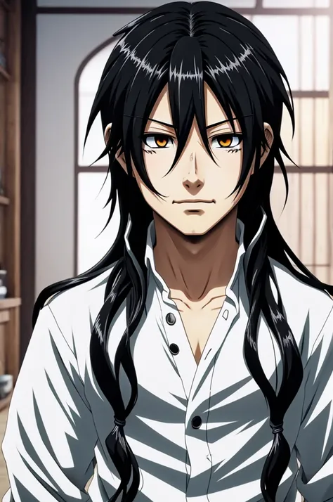 Screenshot tensei shitara slime anime boy with long black hair with white wavy hair with white eyes 