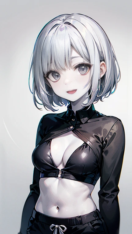 AkiyamaYukari,Takeda Saori,

One Woman,

(Silver Hair:1.5),
(Short Hair,)Bobcut,

Late 30s,Natural skin texture,Narrow waist,Thin type,
(White Skin:1.9),low length,Japanese Girl,,
Black Eyes,Small breasts,Belly button,

((((Black cleavage-revealing shirt))...