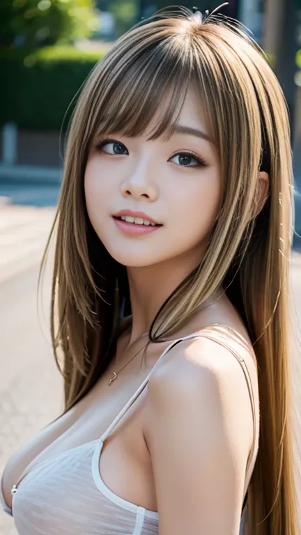 Sexy Big 、Sexy cute looks and cute 15 year old beautiful girl, beautiful and sexy face、A strong wind blows my hair in front of my face、length, Metallic blonde straight hair、beautiful, Cute and sexy eyes hidden behind long bangs, BREAK ceremony,((masturbate...