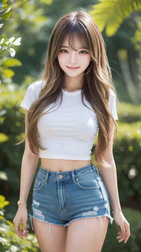 Highest quality、Precise beauty、Beautiful long hair woman、The most beautiful woman in the world、Beautiful and sharp face、21 years old、Smooth hair that looks blonde、Long hair Highly detailed face、Cute Smile、Beautiful and detailed、Small face、Ample breasts、T-S...