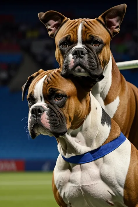 
Personifies an animated Boxer breed dog with the Uruguayan national team shirt in the Copa América 2024.

With brave attitude, athletic and muscular composition, determined look. 
