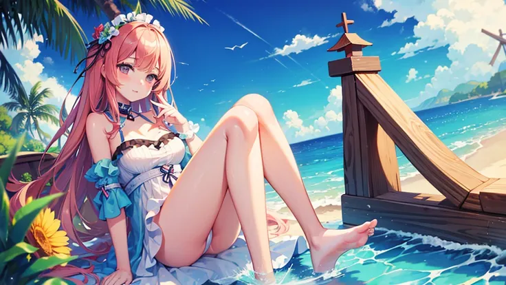 ((Highest quality)), ((masterpiece)), (detailed),beautiful girl,Summer Ocean Journey