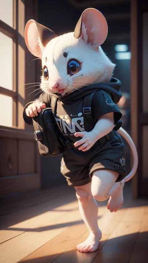 The mouse is so cute when it screams and shoots, Practical, 4K, Very detailed, Vray rendering, Unreal Engine, Art style on the go,dance