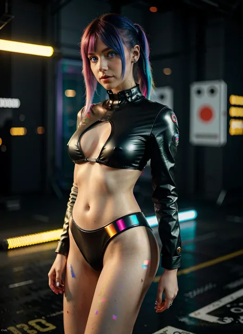 ((Best Quality)), ((Masterpiece)), ((realist)), (detailed), (1 girl), ((whole body:1.4)), woman with colorful hair and piercings, cyberpunk dreamy girl, 4K digital art with high level of detail, awesome digital illustration, Stunning work of art in 8k, col...