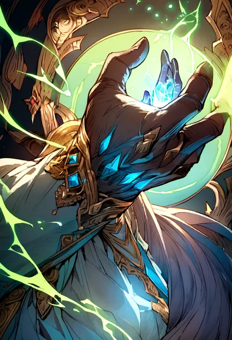 Draw a fantasy magic hand where energy gathers