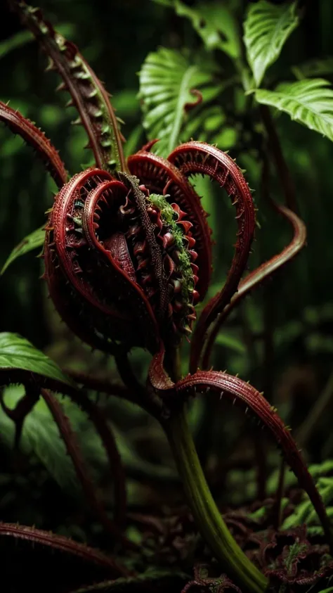 Zombie Hordes、A carnivorous mutant plant that attacks zombies、A plant with long tentacles that captures and eats zombies、 (Highest quality、4K、8K、High resolution、masterpiece:1.2)、Super detailed、(Realistic、フォトRealistic、フォトRealistic:1.37)、Horror、Apocalyptic、S...