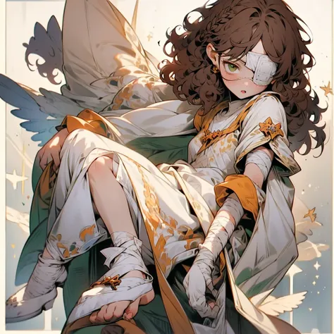 ((1girl)) ((princess)) ((bandages)) ((eye patch)) ((angel wings)) ((long brown hair)) ((curly brown hair))

long curly brown hai...