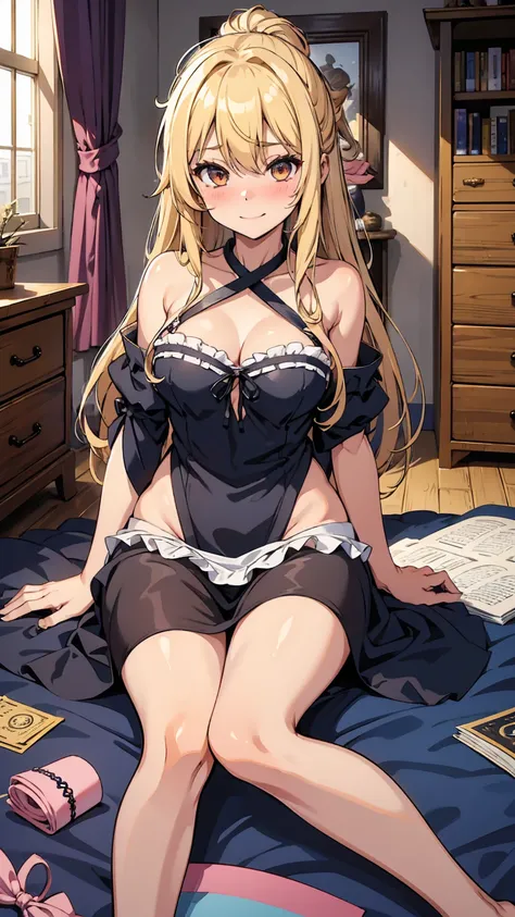 Marisa Kirisame、Messy room、Cute Woman、Blonde、Wizard、Marisa&#39;s Hat、Very thick thighs、smile、Sloppy body、Best image quality、High resolution、masterpiece、super high quality、Thick pubic hair、Orgasm Facial、Stripes々Panties、Stripes々bra、Very big ass、Very large br...