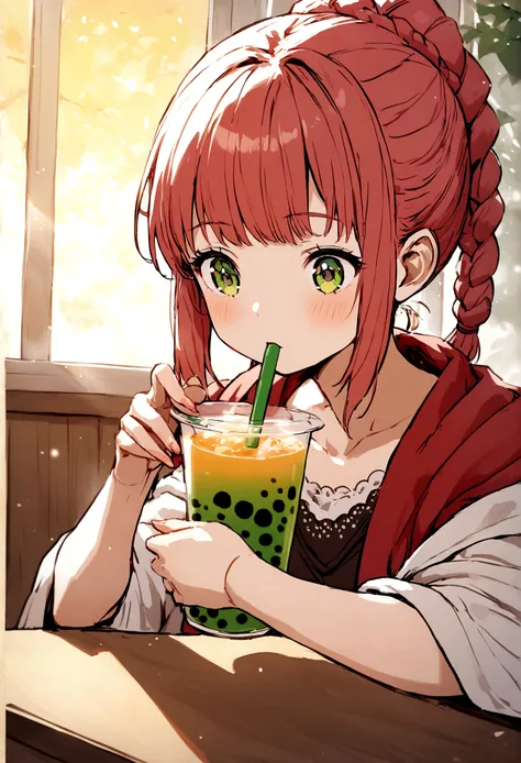 Makima drinking boba tea