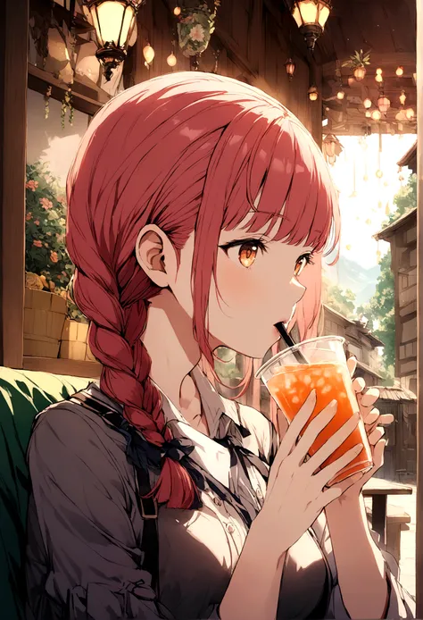 Makima drinking boba tea