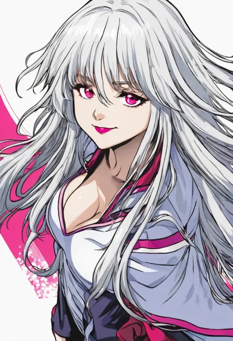 Boku no hero manga panel: girl with long white hair and pink eyes wearing red lipstick dressed as love heroine manipulated love energy in hero pose.