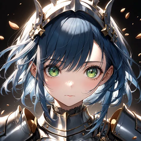 ((masterpiece:1.2, best quality)), (head-shot:1.1), (from front, facing front:1.2), ultra detailed, Ultra-precise depiction, Ultra-detailed depiction, dramatic lighting, 1girl, solo, mature girl, blue hair, shiny green eyes, almond eyes shape, flat express...