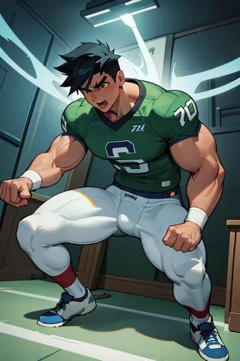 Danny Phantom, ghost, hypnosis, jock, conversion, locker room hallway, hyper muscles, jockstrap, bro, meathead, hypnotized, brainwashed, brainwashing, big dumb jock, football. Danny Fenton is hypnotized by Dash to become another dumb bodybuilder football j...