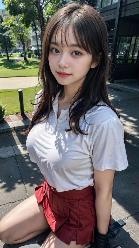 very detailed CG Unity 8k 壁紙, best quality, very detailed, tabletop, realistic, like the picture, very detailed美しい女性, 22 year old student、(((big bust)))、(Tight golf wear) , (Golf Mini Skirt) , (wearing golf gloves)、wear a sun visor,  round eyes,  ((The sha...