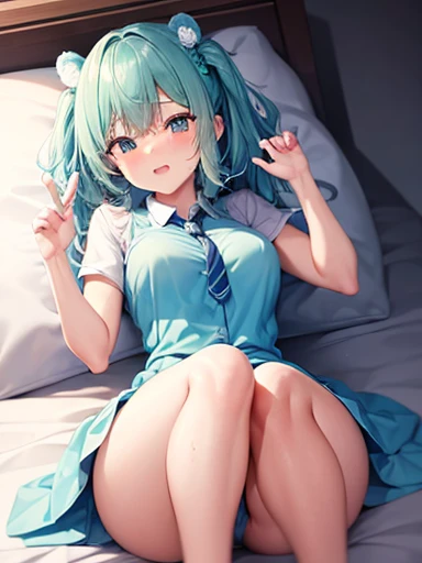 Covered with honey二次元成熟淑女，Cyan Mini Skirt，4K，Tied up with Scotch tape，Ultra-high resolution，Show your hand，Hands are tied，Covered with honey，Sitting on the bed，cyan dress，Covered with clear tape，Covered with honey，you do，shy，Wet，胸部はCovered with clear tape