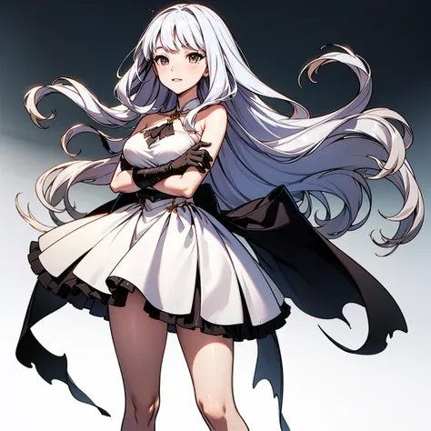 airy, bravely default, black gloves, high heels,  fernfrieren, very long hair, heterochromia  eyes, different coloured left and ...