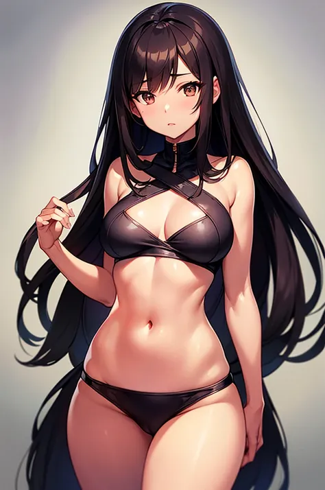 Content: An average-sized, quite thin woman with long black hair and brown skin. Her face is roundish with a cute nose and full lips. She has brown eyes and B cup breasts. She has a slim waist, broad hips, and long, fit legs.

Medium: Digital art, anime il...