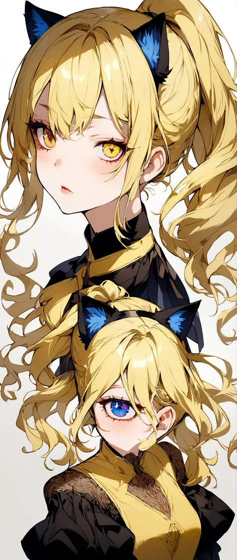 Yellow Hair、Ponytail on the right、Right eye is blue、Left eye is yellow、Odd Eye、Stars in the eyes、Cat ear、Girl