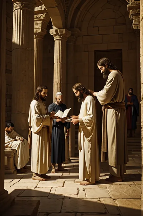 Jesus in the temple with the scribes