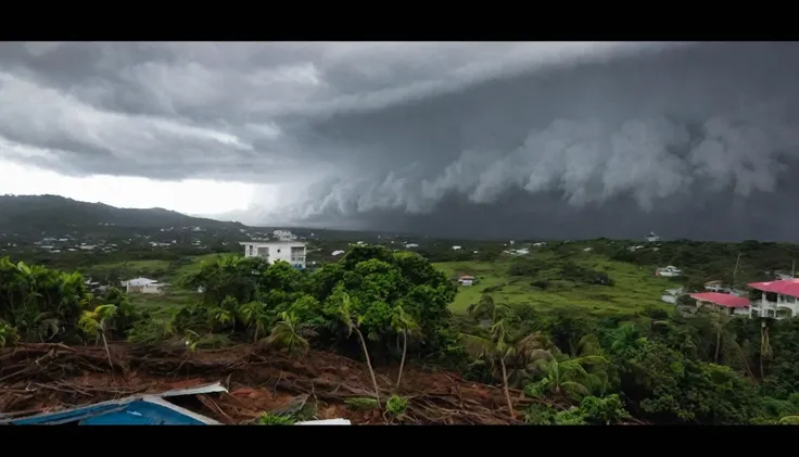 Hurricane with winds of 215 km/h hits Caribbean island causing high tide, floods and landslide