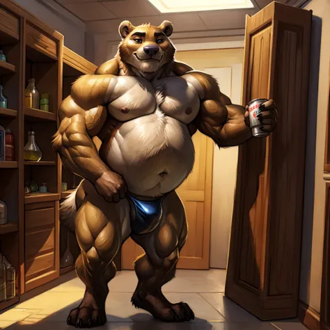 Disney Zootopia movie, dungeons and dragons mmorpg, different comic vignettes, Obese sumo Bears in thong, He is a scientist who creates a weight gain potion for Zootopia police officers, In a scene where you can see that the scientist gives drink to some Z...