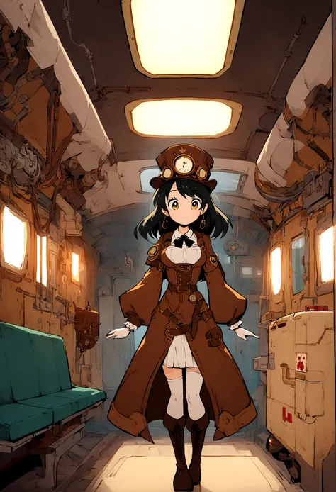 Girl in an ambulance in the style of a fantastic anime design like the steampunk style of the Adventure Time anime.