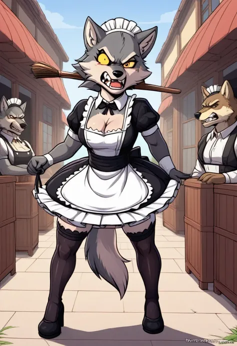 Wolf Man bodystocking  walk works as a maid angry 
