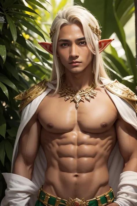 King elf man with tanned skin and honey eyes