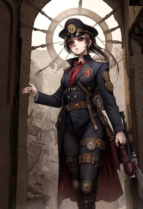 Girl in an ambulance in the style of a fantastic anime design like the steampunk 