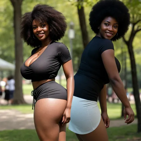 ONE GIRL. best quality, ultra-detailed, hyper realistic, 8k, full body shot, 23 years old, Nigerian beautiful girl, round shaped face, dark black skin, highly detailed skin with blemishes, ebony, dark natural afro hair, fit athletic figure, full body, big ...