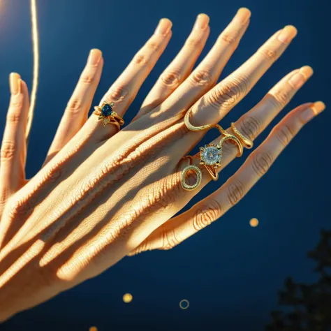 landscape, no human, no people, no hands, no fingers, Masterpiece，highest  quality，(Nothing but the ring)，Beautiful ring, Ultra detailed，(No Man),Phoenix ring setting，starrysky，Wrapped around the end from beginning to end，Delicate gold ring，Starry sky in t...